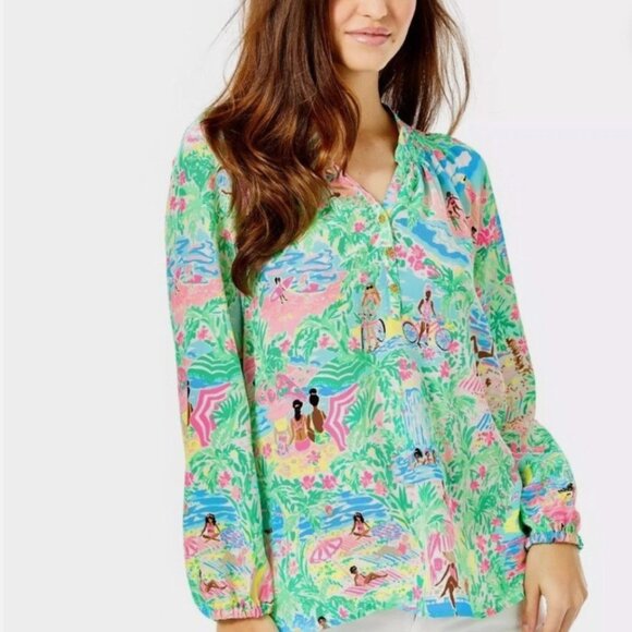 Lilly Pulitzer Let's Get Together Multicolor Silk Elsa Top - Picture 3 of 8